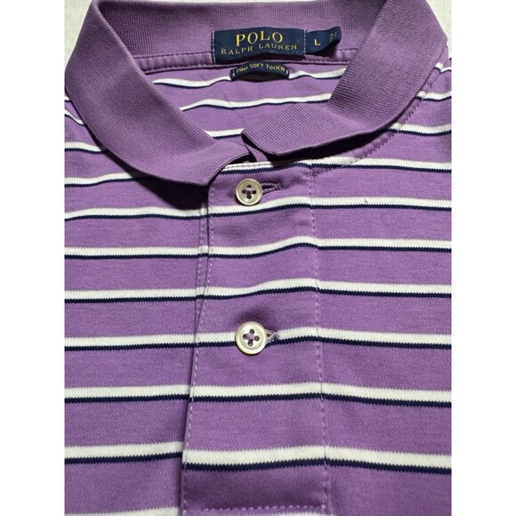 Polo Ralph Lauren Pima Soft Touch Men’s Polo Size Large Purple Striped Dress - Picture 3 of 8